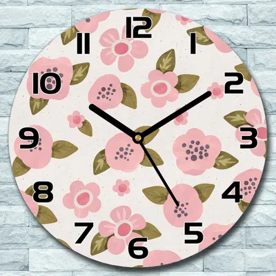 Produktbild von Wanduhr aus Glas Rund fi 30 Rosa Blumen Quarz Deko Wohnzimmer Büro