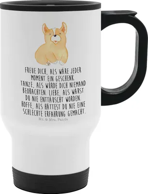 Produktbild von Mr. & Mrs. Panda kaffeebecher mit deckel Corgie - Weiß - Geschenk, Sprüche, Thermobecher, Lebensfroh, To Go, Hund, thermosbecher, Motivation, Spruch, Lebensfreude