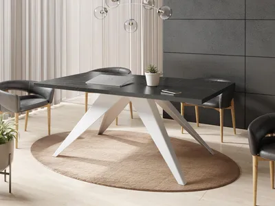 Produktbild von Esstisch Venus im Modern Still, Rechteckig Tisch in Schwarzer Marmoroptik - Ausziehbar von 160 cm bis 260 cm, Pulverbeschichtete Weiße Metallbeine - 160 x 90 cm - Marmor Schwarz