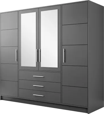 Produktbild von MIRJAN24 Kleiderschrank Tytus D4, Drehtürenschrank, Garderobenschrank mit Spiegel, Schlafzimmer (Farbe: Graphite)