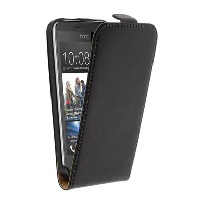 Produktbild von PhoneNatic Kunst-Lederhülle kompatibel mit HTC Desire 300 - Flip-Case schwarz + 2 Schutzfolien