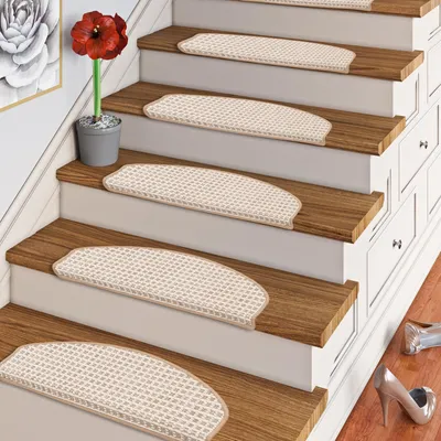 Produktbild von In & Outdoor Stufenmatte Flachgewebe Oslo Beige Creme Karo, Größe / Menge:18x56 cm = 15 Stck.