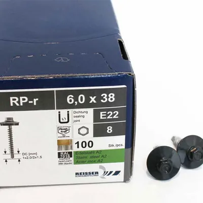 Produktbild von REFABO Plus Bohrschrauben 6,0x38mm, RAL7016 (Anthrazit), E22, Bimetall, 100 Stück