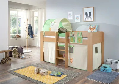 Produktbild von Relita Halbhochbett ANDI Liegefläche 90 x 20 cm Nachbildung natur inkl. Vorhang, Tasche und 1-er Tunnel; BH1684114+TX5002028+TX5072028+TX5032028-M1