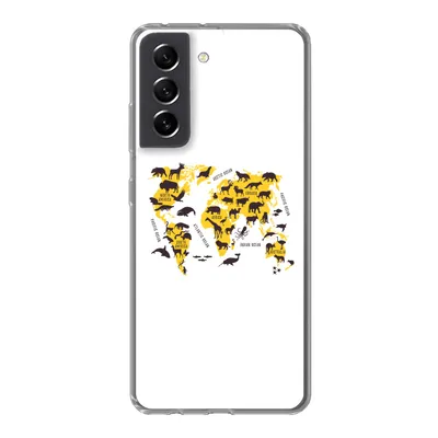 Produktbild von MuchoWow® Handyhülle Schutzhülle Hülle für Samsung Galaxy S21 FE Weltkarte - Tiere - Gelb Silikon Softcase Handy Hülle - Mobiltelefonhülle