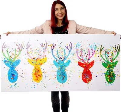 Immagine prodotto di Pittura a olio Cervo II, 100% dipinto a mano pittura murale XL, 140x70cm