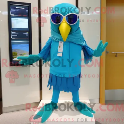 Produktbild von Türkisfarbenes REDBROKOLY Papagei-Maskottchenkostüm mit Faltenrock und Sonnenbrille