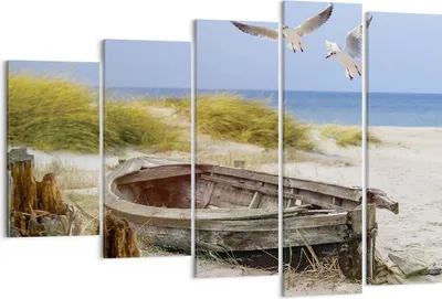 Produktbild von Bild auf Leinwand - Leinwandbild - 5 Teile - Strand Möwen £ódŸ - 150x100cm - Wand Bild - Wanddeko - Wandbilder - Leinwanddruck - Bilder - Wanddekoration - Leinwand bilder - Wandbild - EG150x100-4170