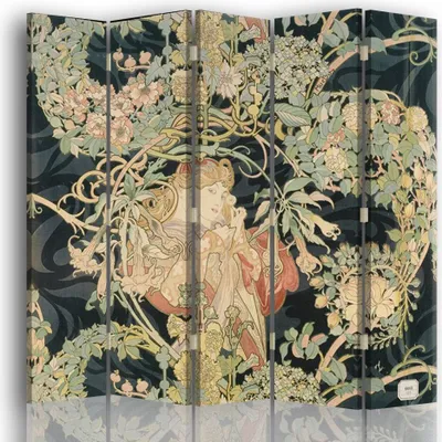 Produktbild von Paravent - Raumteiler Femme À La Marguerite - Alphonse Mucha - Dekorativer Raumtrennercm. 180x170 (5 x)
