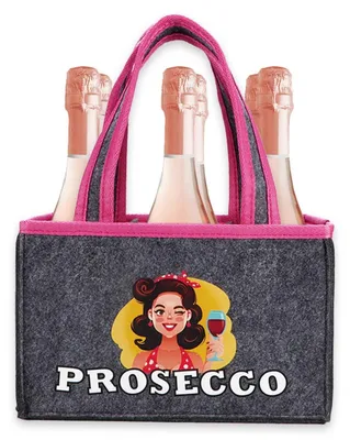 Obrázok produktu pre Taška na fľaše z filcu, ružová, s nápisom "Prosecco", pre 6 fliaš, rozmer 24x15x15 cm