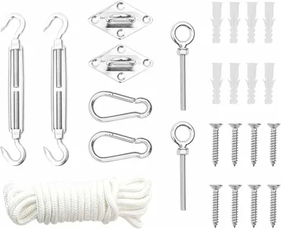 Produktbild von 9-teiliges Zubehörset aus Edelstahl für Sonnensegel mit Spanner, Silber, für Balkon oder Terrasse