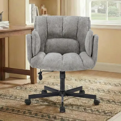 Produktbild von Bürostuhl fürs Homeoffice, Drehstuhl mit Rollen, drehbarer Bürostuhl mit klappbaren Armlehnen, Belastbarkeit 150 kg, höhenverstellbar, grau