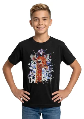 Produktbild von Spreadshirt Giraffe Tier Witzig Geschenkidee Lustig Geschenk Teenager T-Shirt, 134/146 (9-11 Jahre), Schwarz
