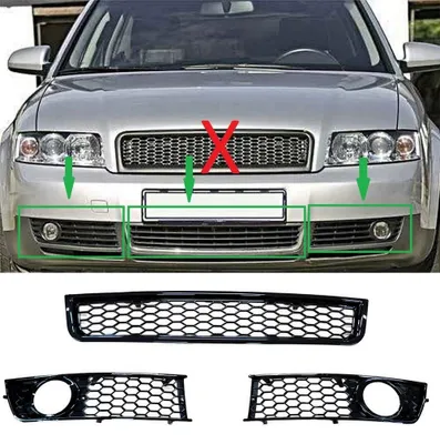Produktbild von Stoßstange Waben Gitter LINKS RECHTS MITTE GLANZ SCHWARZ für Audi A4 8E B6 01-05