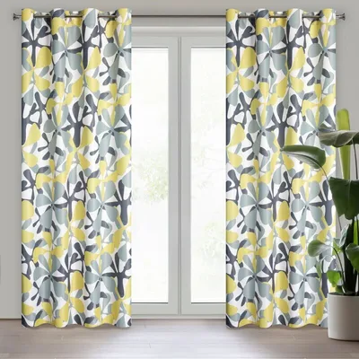 Zdjęcie produktu dla Design 91, Zasłona zaciemniająca z pierścieniami - Dorin, biało-zielona 140 x 250 cm