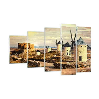 Produktbild von Bilder auf glas - Windmühle andalusien landschaft - 100x60cm - Glasbilder - Wandbilder - Kunstdruck - zum Aufhängen bereit - Wanddekoration aus Glas - Glas Bilder - Wandbild auf Glas - GEG100x60-2729