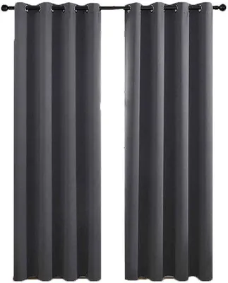 Imagen del producto de Cortinas térmicas opacas con ojales - Juego de dos - 140 cm x 244 cm - Grises - Cortinas para el hogar