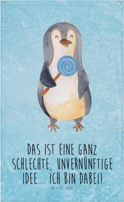 Produktbild von Mr. & Mrs. Panda Wandteppich Pinguin Lolli - Eisblau - Geschenk, Unvernünftig, Spruch, Süßigkeiten, Wandbehang, Wandbild, Tapestry, Wandschmuck, Gobelin