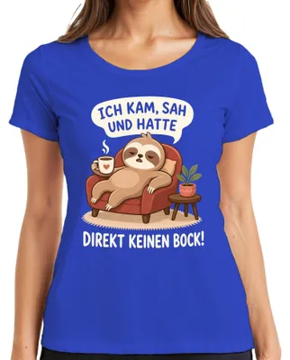 Productafbeelding van Ik zag het en ik had er meteen geen zin in. Statement-shirt met sarcasme, voor dames, blauw, maat L