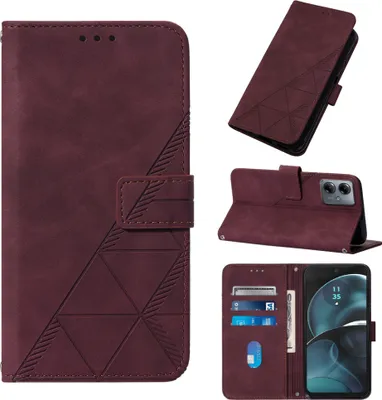Produktbild von Hülle für Motorola Moto G14 Prägung Flip Leder Kartenfächer Schutzhülle mit Ständer Rot