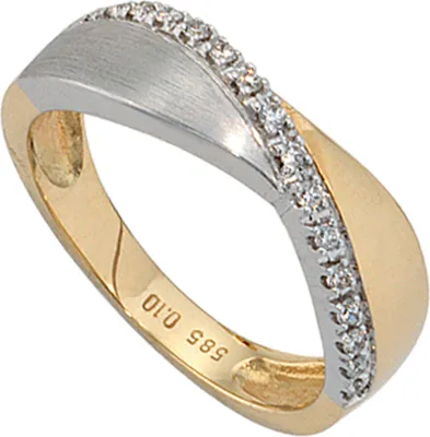 Produktbild von JOBO Damen Ring 585 Gold Gelbgold Weißgold teilmattiert 16 Diamanten Brillanten Größe 56