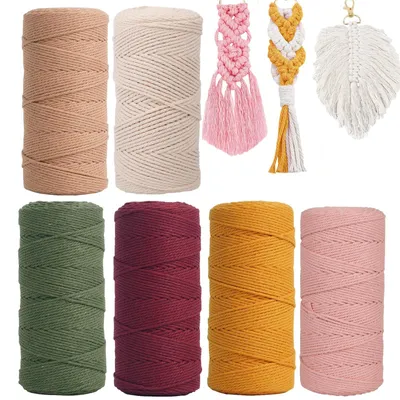 Image de 6 pelotes de corde en coton colorée pour macramé, 1 mm x 100 mètres