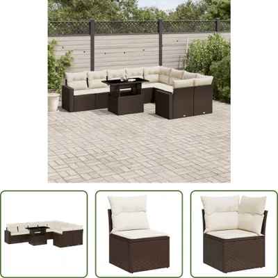 Produktbild von The Living Store 10-tlg. Garten-Sofagarnitur mit Kissen Braun Poly Rattan