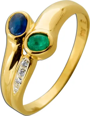 Produktbild von Smaragdring Gold 585 14K blauer Saphir Brillanten Antikschmuck 19