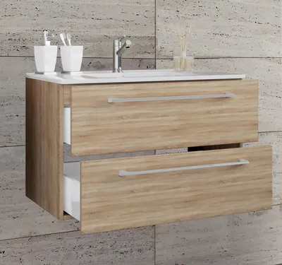 Produktbild von VCM 2-tlg. Waschplatz Waschtisch | Waschbecken Unterschrank Breite 80 cm | Badmöbel Set hängend mit zwei Schubladen | Badinos