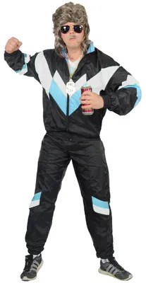 Produktbild von 80er Jahre Trainingsanzug Kostüm für Herren - schwarz weiss babyblau, Größe:M