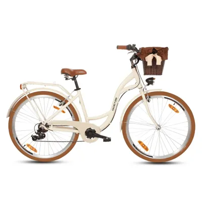 Produktbild von Goetze Mood 28 Zoll City Bike, 18 Zoll ALU Tiefeinsteigerrahmen, 7-Gang Shimano, V-Bremse, LED-Beleuchtung, Komfortsattel, Rattankorb
