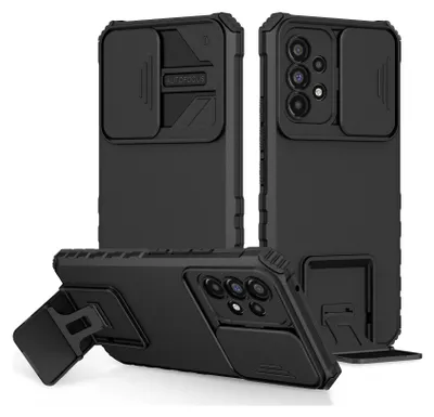 Produktbild von Galaxy A23 4G Hülle, Dual Layer Ständer Schutzhülle mit Schiebe Kamera Schutz für Samsung Galaxy A23 4G Schwarz