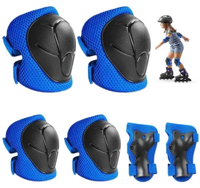 Productafbeelding van Beschermset voor kinderen, 6-delig, met kniebeschermers, elleboogbeschermers, polsbeschermers, blauw, geschikt voor kinderen van 3-8 jaar