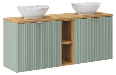 Produktbild von Doppelwaschtisch 140.4cm Jade, Grün und Holzoptik
