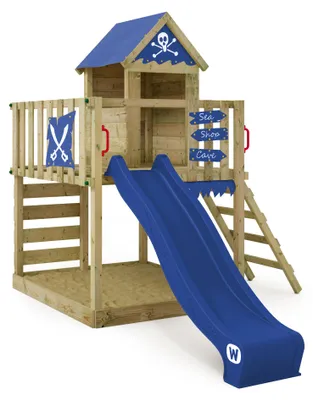 Produktbild von Holzspielhaus Wickey Smart Life mit Rutsche und Sandkasten in Blau