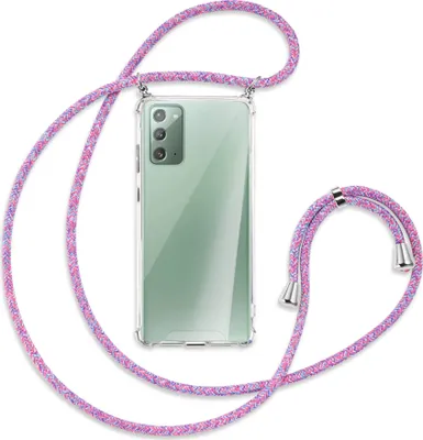 Produktbild von Handykette Backcover-Schutzhülle mit Band (Metall silberfarben) für Samsung Galaxy Note20 4G/5G - lila/rosa/blau