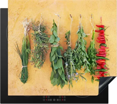 Produktbild von KitchenYeah© Herdabdeckplatte Mediterrane Kräuter , 59x52cm, Küche Deko, Glaskeramikkochfeld Herdabdeckung, Abdeckplatte fùr Kochfeld