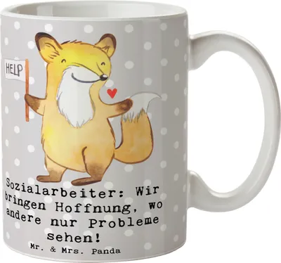 Produktbild von Mr. & Mrs. Panda Bürotasse Sozialarbeiterin Hoffnungsträger - Grau Pastell - Geschenk, Herausforderungen, Dankbarkeit, Dekotasse, Berufsleben, Beruf, Tasse, Mitgefühl