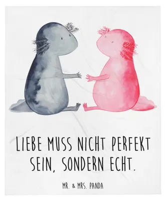 Produktbild von Mr. & Mrs. Panda Tagesdecke Axolotl Liebe - Weiß - Geschenk, Valentinstag, Wohndecke, Sofadecke, Ehemann, Couchdecke, Bettüberwurf, Warme Decke