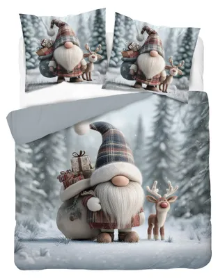 Produktbild von Bettwäsche, Baumwollbettwäsche, weihnachtlich 160x200 6124a Wichtel mit Rentier, KI-generiertes Bild