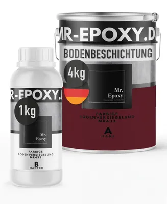 Produktbild von Mr. Epoxy Epoxidharz Bodenbeschichtung (5 kg, RAL 3005 Weinrot) - 2K Betonfarbe für Garagen, Keller & Werkstatt Boden - Flüssigkunststoff Epoxid Grundierung und Bodenversiegelung