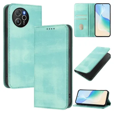 Image de Etui pour Blackview Shark 8/Oscal Tiger 12, étui en cuir vintage avec protection RFID, fentes pour cartes, support Turquoise
