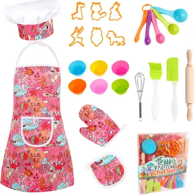 Immagine prodotto di Cucina giocattolo per bambini - 35 pezzi, con set da forno e cappello da chef - Per giochi di ruolo, ragazze e giocattoli educativi