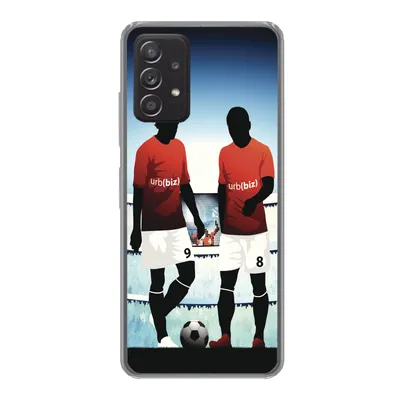 Produktbild von MuchoWow® Handyhülle Schutzhülle Hülle für Samsung galaxy a73 Eine Illustration von zwei Fußballspielern in einem Stadion - Jungen - Mädchen - Kinder Silikon Softcase Handy Hülle - Handyhülle