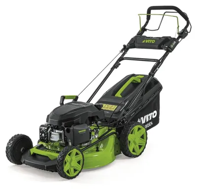 Image de Tondeuse Thermique Essence 4,5 CV 144 cc Moteur 4T - Coupe 46cm Bac 60L Mulching 7 hauteurs 25 à 75mm Pelouse 1250m² VITO