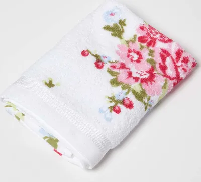 Image de Serviette éponge HOMESCAPES avec imprimé floral vintage rose 50 x 90 cm – blanche