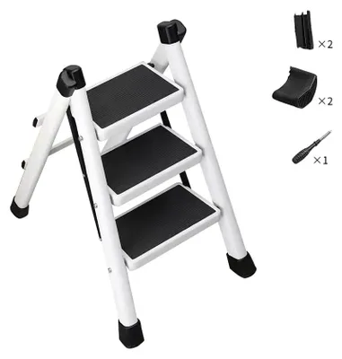 Produktbild von Klappbarer Tritthocker - Rutschfeste Stufen - Tragfähigkeit 150 kg - Leicht und Tragbar - Metall - Silber