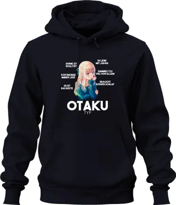Produktbild von OTAKU TYP Anime ist Realität Portmonee immer leer Manga Japan Uni Hoodie Kapuzenpullover, Navy, S