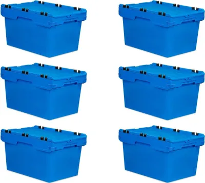 Produktbild von SuperSparSet 6x Conical Mehrweg-Stapelbehälter mit Krokodildeckel Blau | HxBxT 34,9x41x61cm | 58 Liter | Lagerbox Eurobox Transportbox Transportbehälter Stapelbehälter