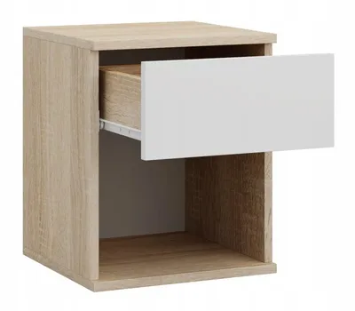 Image de Table de chevet Sonoma en chêne et blanc mat | Table de chevet avec 1 tiroir et une étagère ouverte | Table d'appoint de style scandinave pour chambre à coucher
